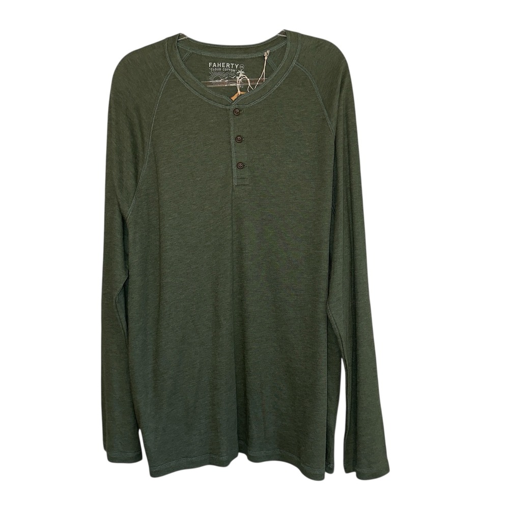 Faherty‎ Mens XXL Cloud Cotton Fern Green Long Sleeve Henley Tshirt Tee NWT
